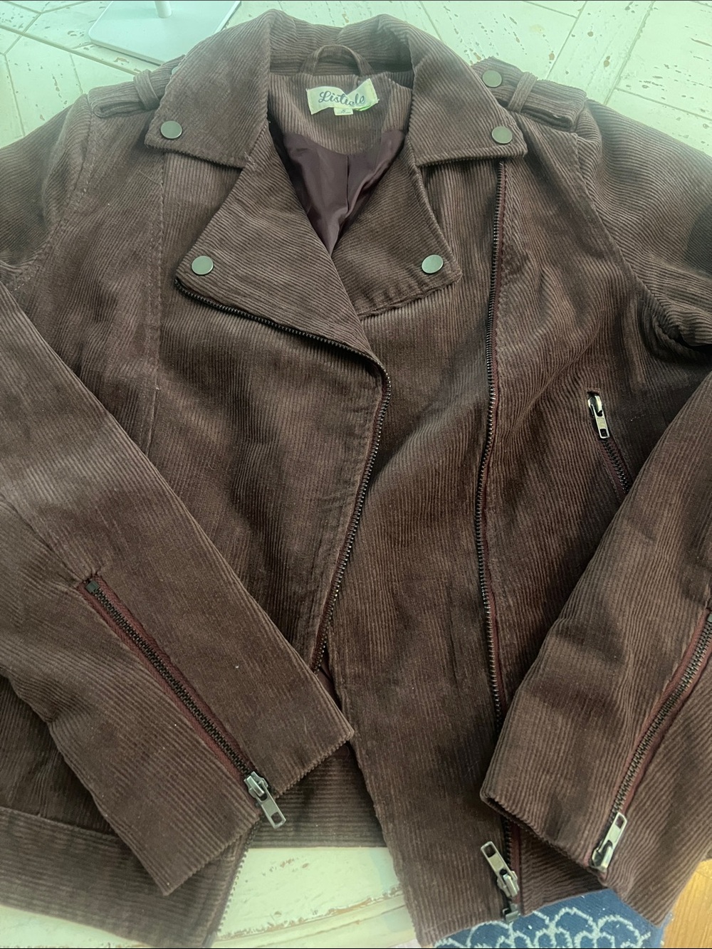 Listicle Dark Brown Corduroy Moto Jacket